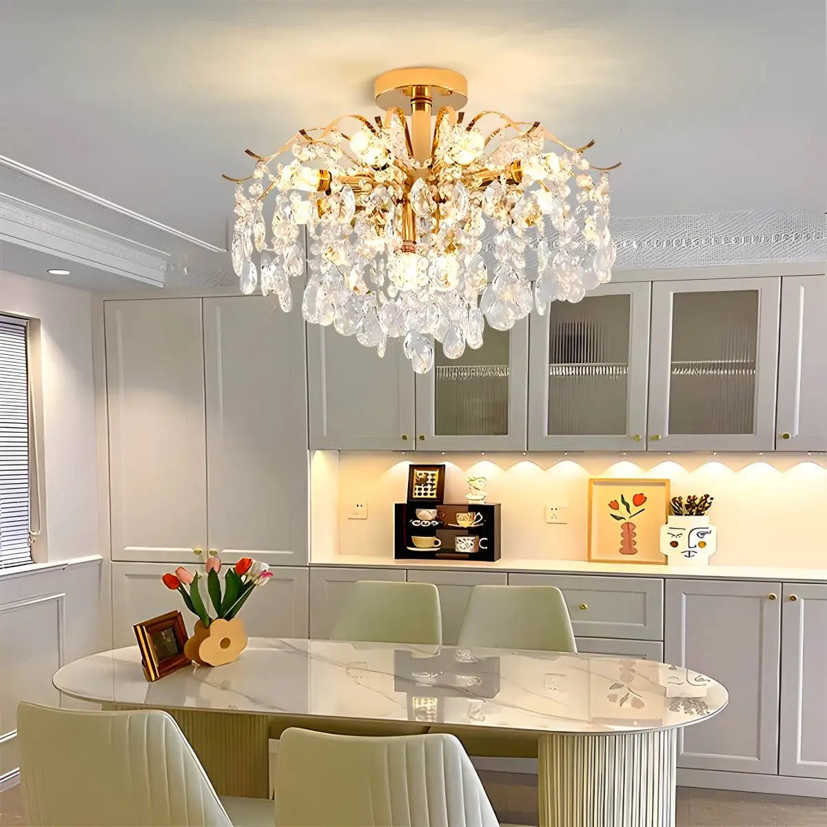 flairel French Vintage Crystal Ceiling Chandelier