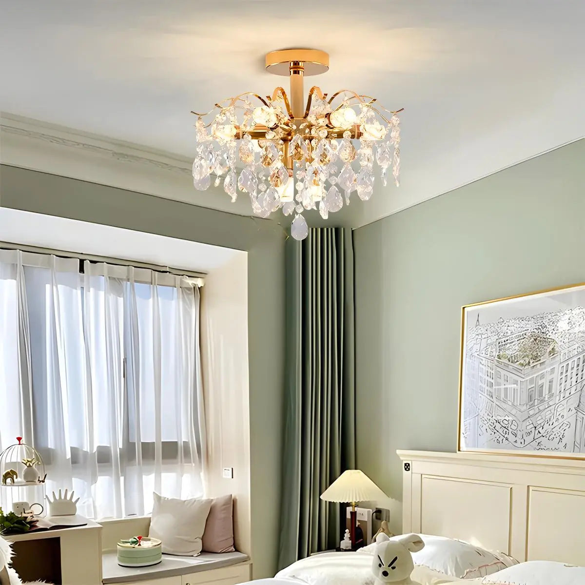 flairel French Vintage Crystal Ceiling Chandelier