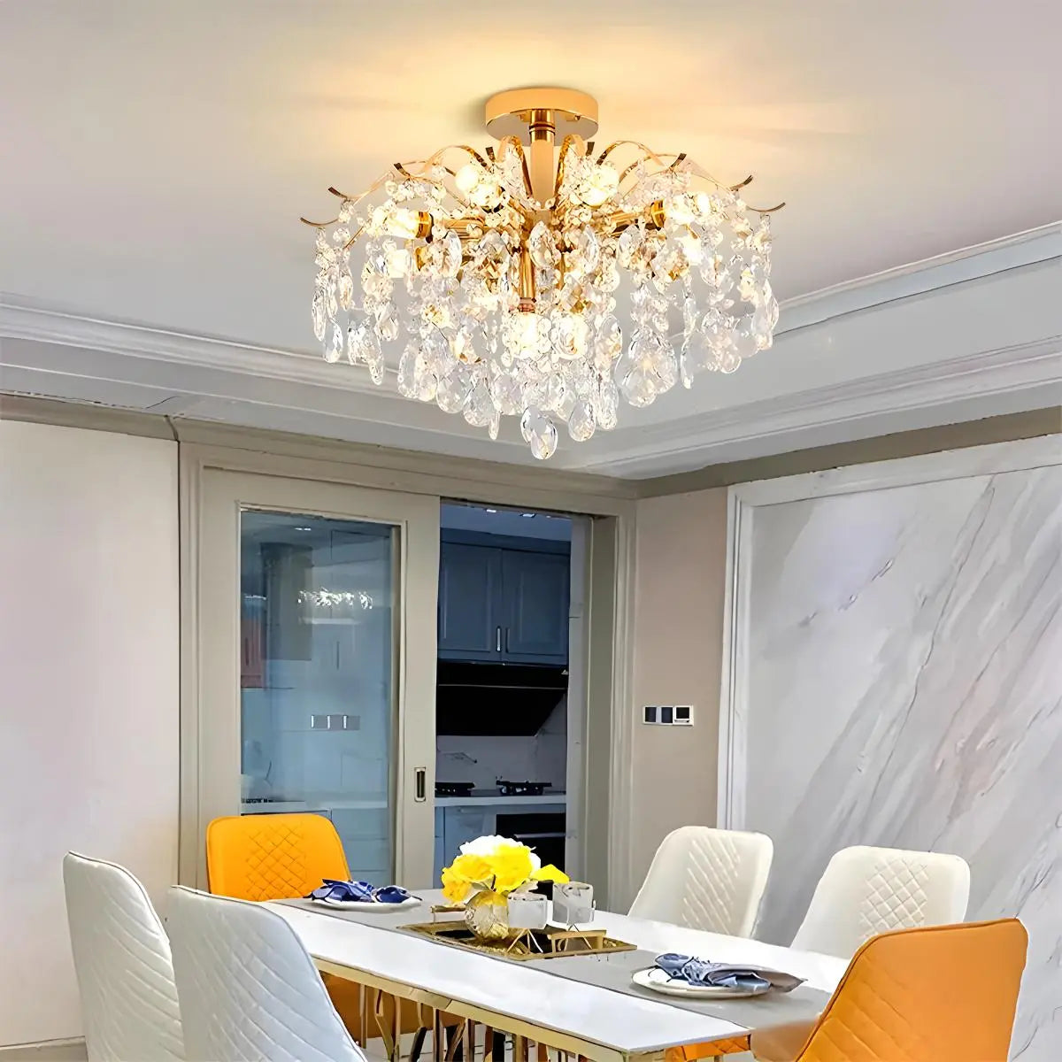 flairel French Vintage Crystal Ceiling Chandelier