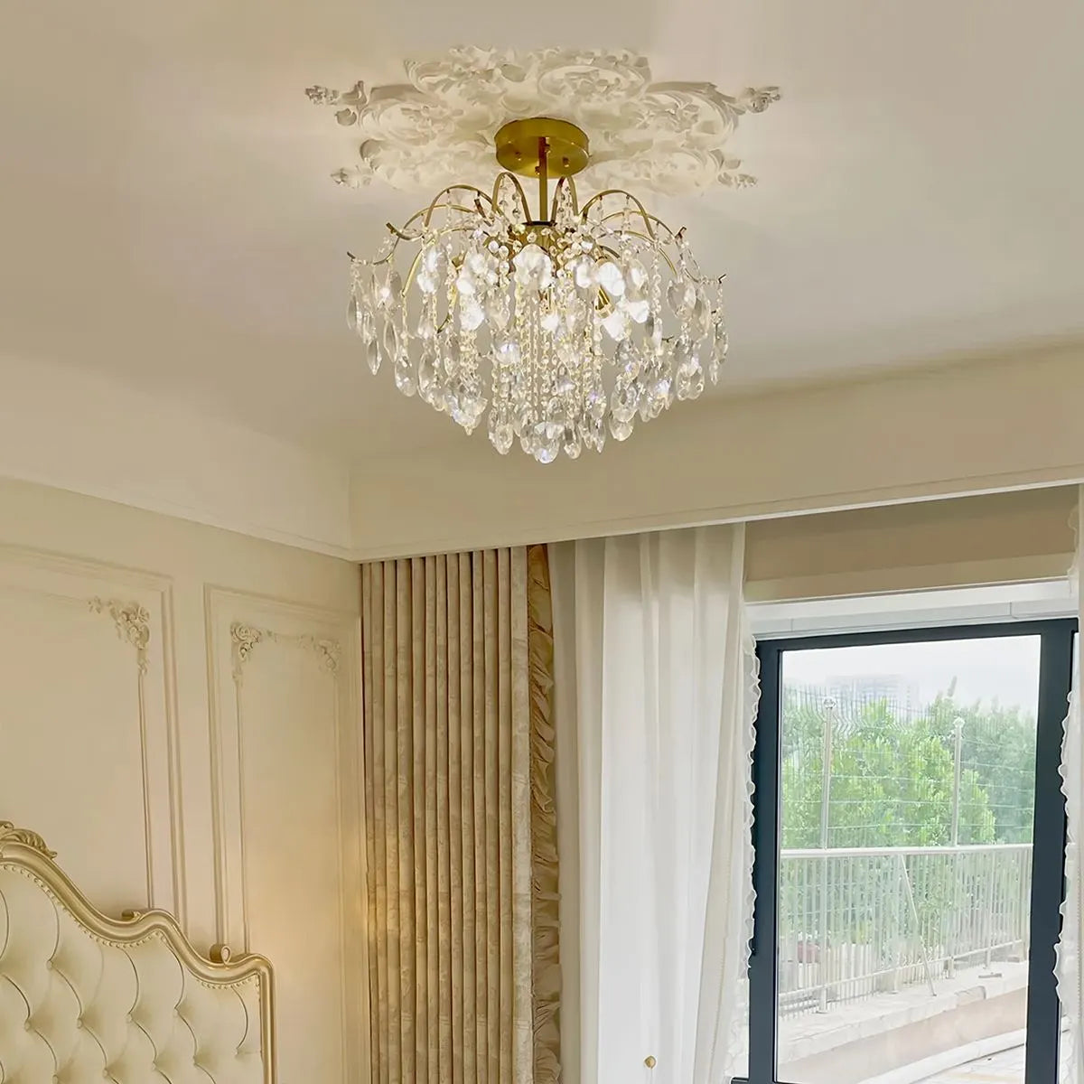 flairel French Vintage Crystal Ceiling Chandelier