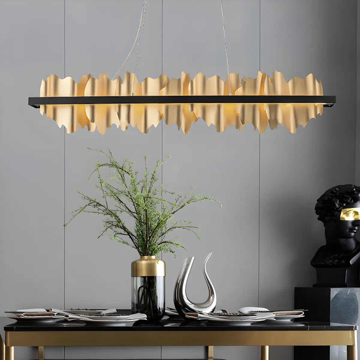 flairel Iceberg Linear Chandelier-Black & Gold