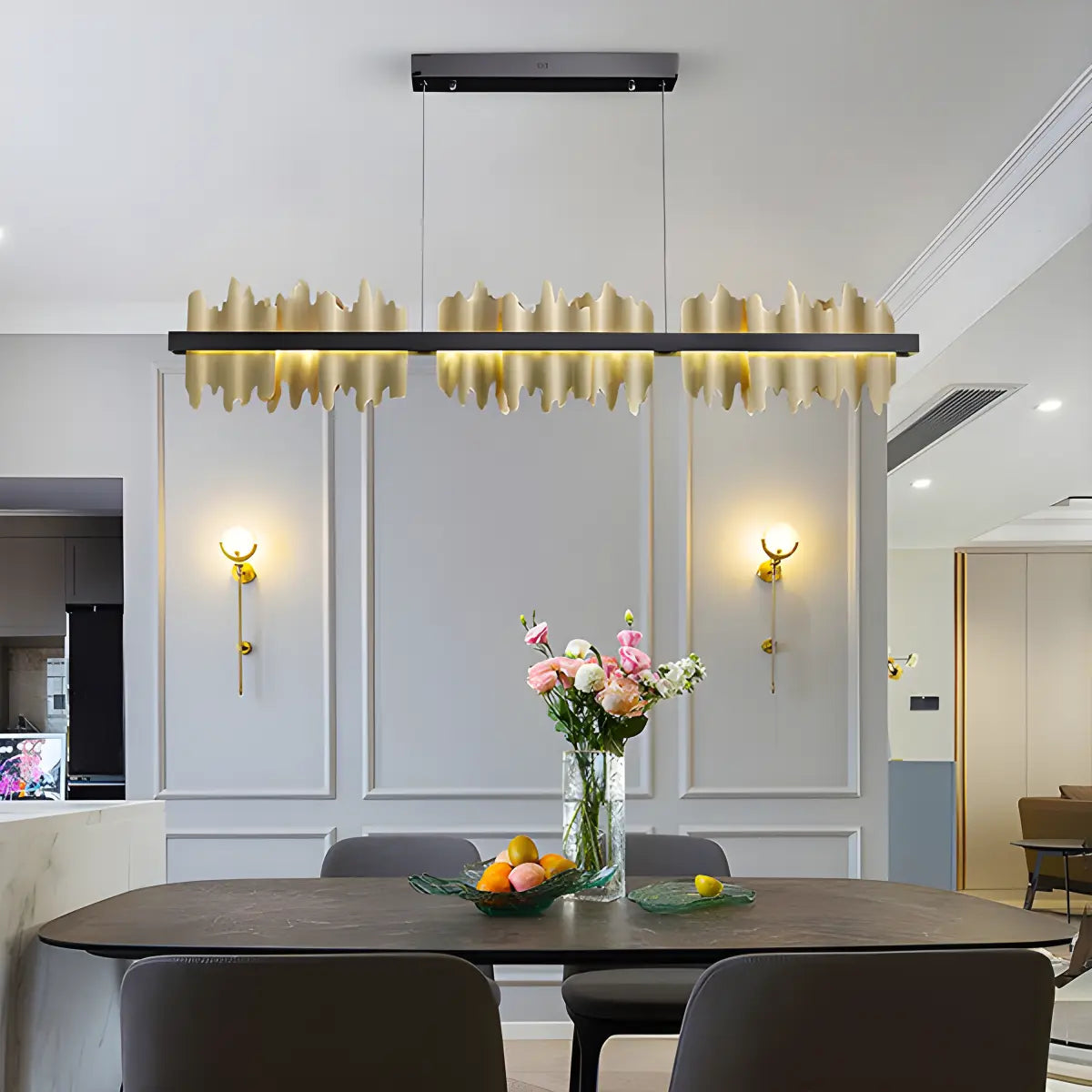 flairel Iceberg Linear Chandelier-Black & Gold