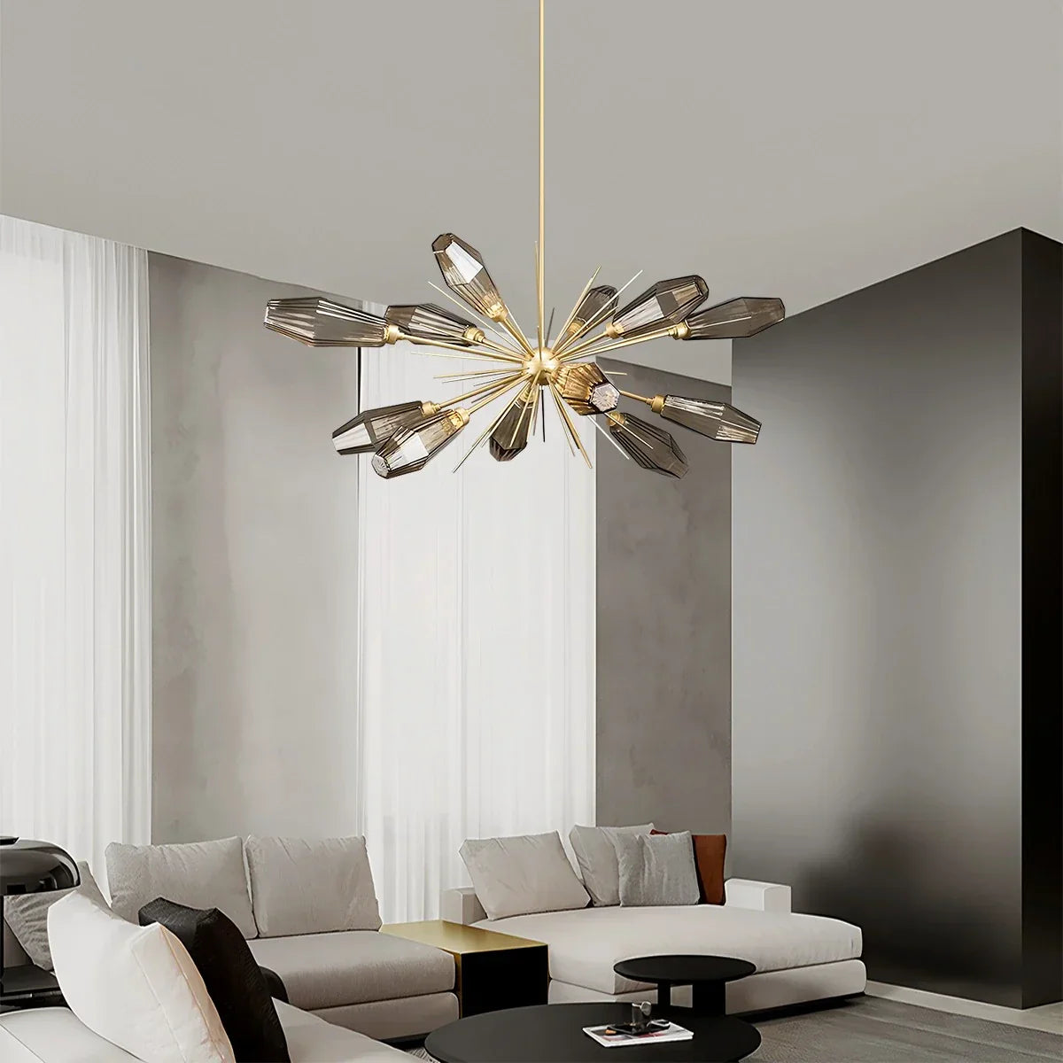 flairel Kristal Rock Glass Chandelier for Dining Room