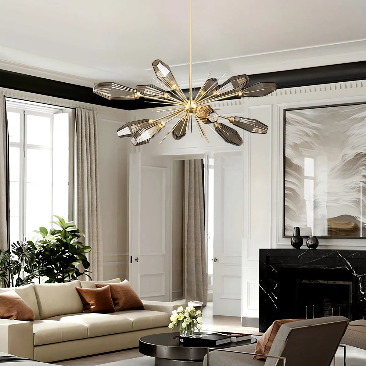 flairel Kristal Rock Glass Chandelier for Dining Room