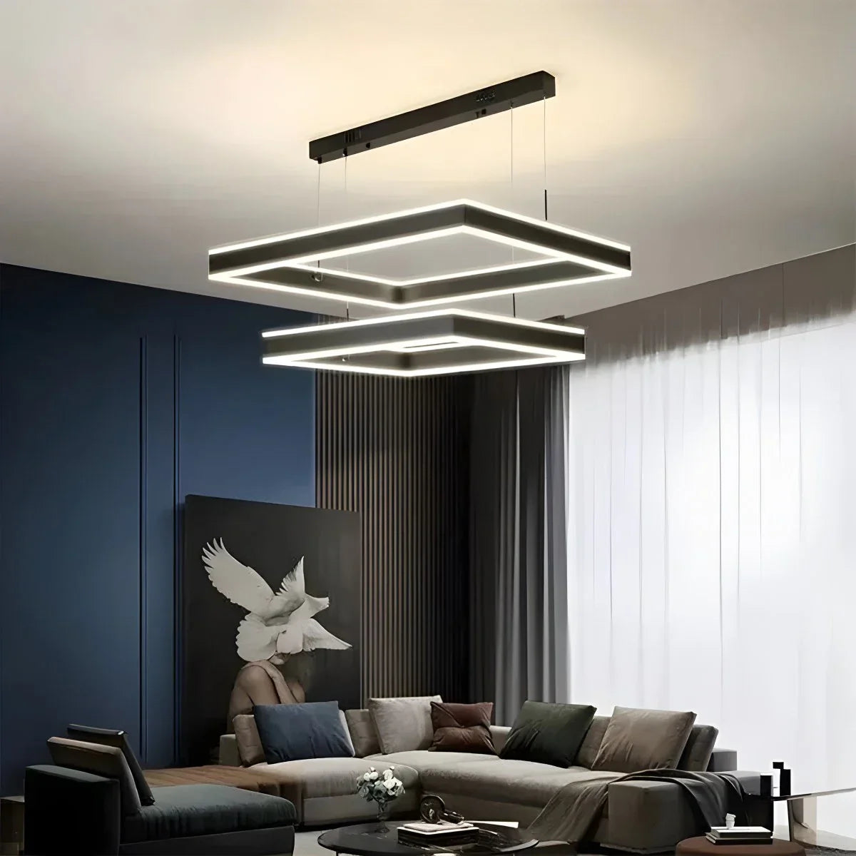 flairel Tiered Black Square Pendant Lamp for Living Room
