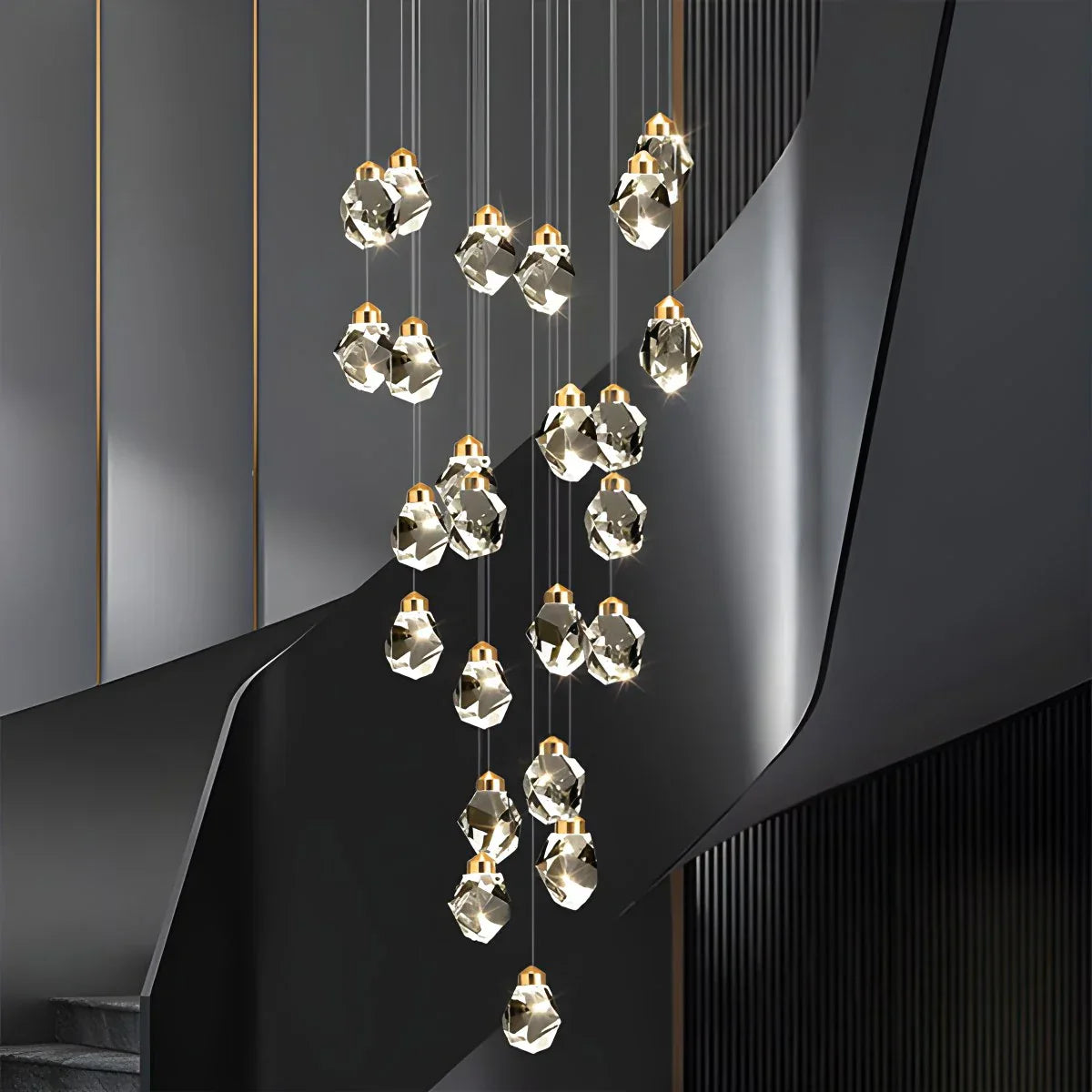 flairel Rock Crystal Rain Chandelier for Living Room