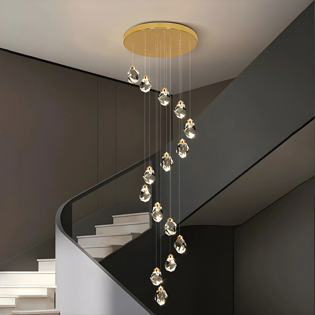 flairel Rock Crystal Rain Chandelier for Living Room