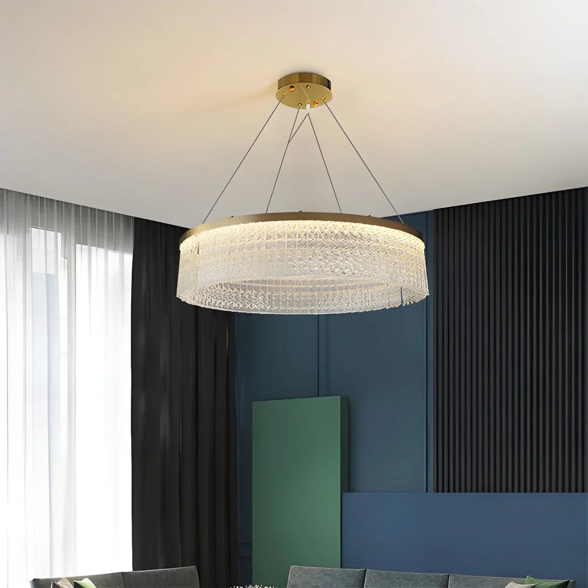 flairel Round Halo Crystal Chandelier for Living Room