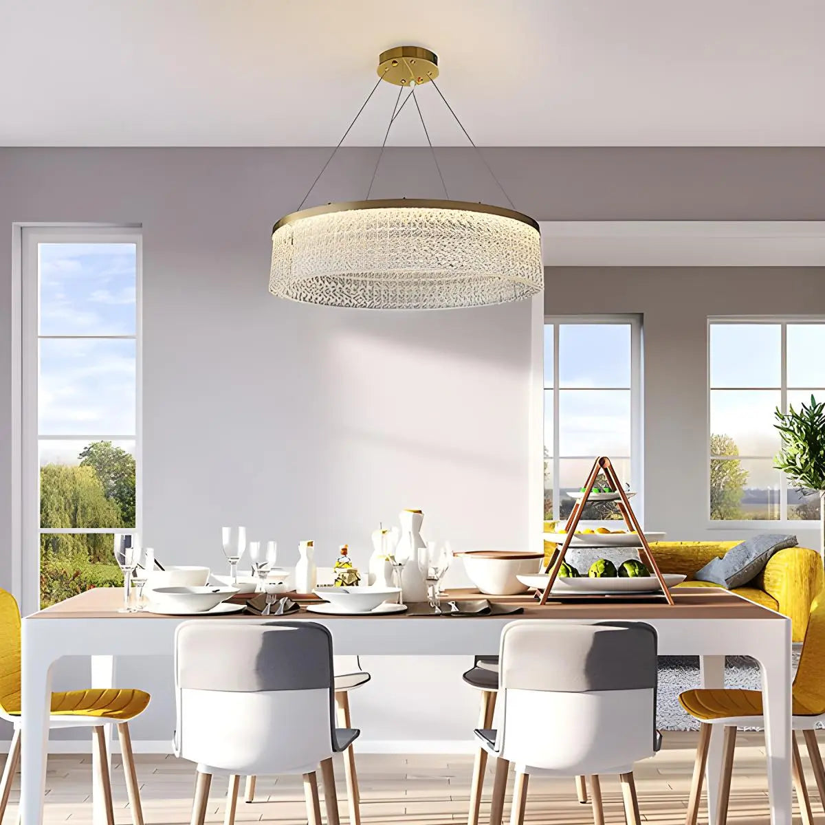 flairel Round Halo Crystal Chandelier for Living Room