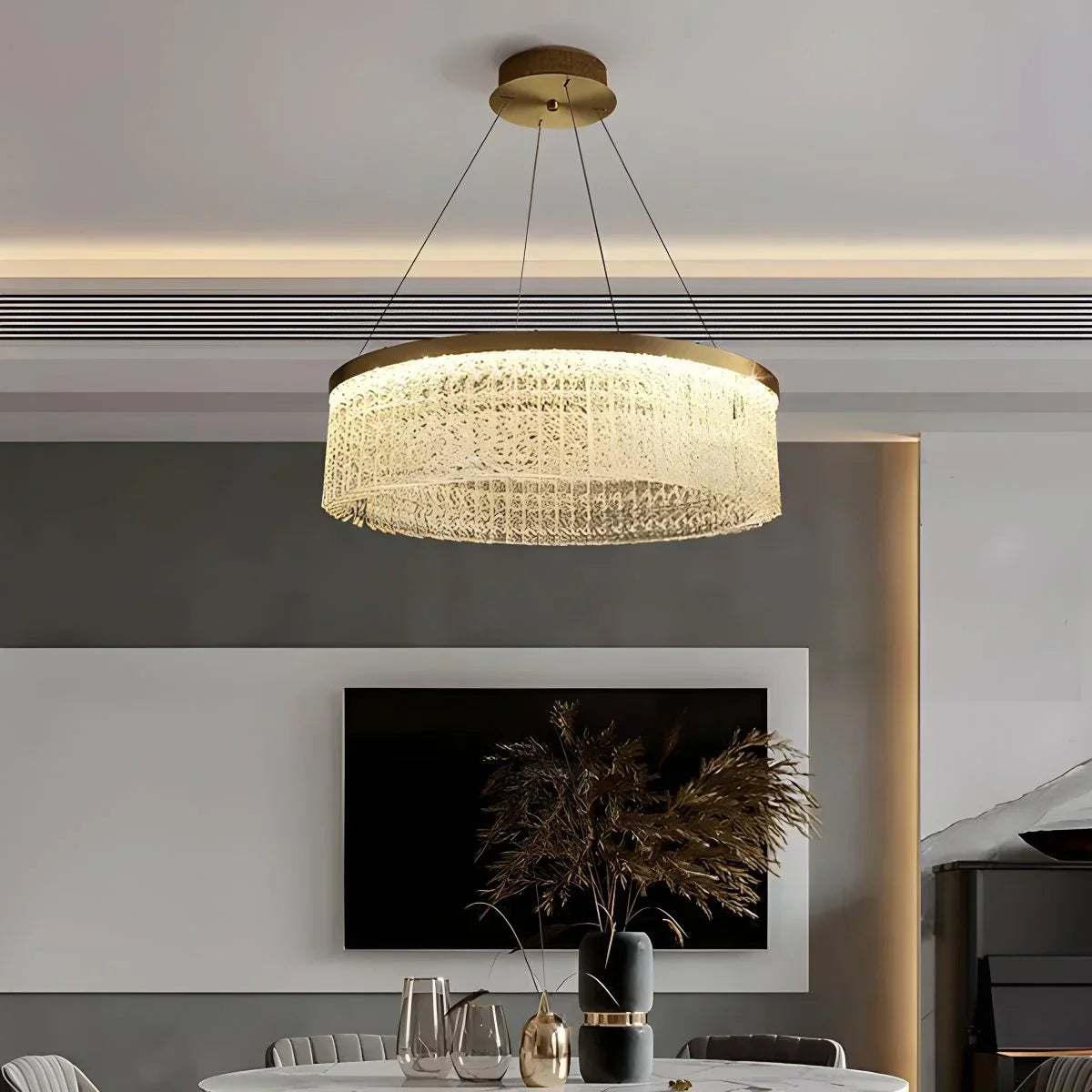 flairel Round Halo Crystal Chandelier for Living Room