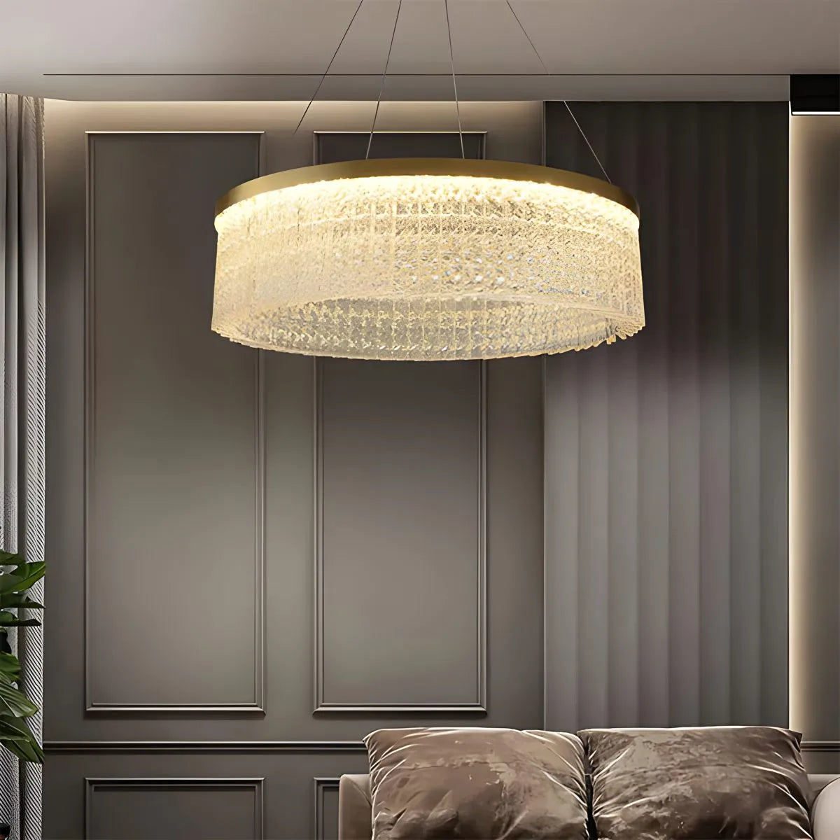 flairel Round Halo Crystal Chandelier for Living Room