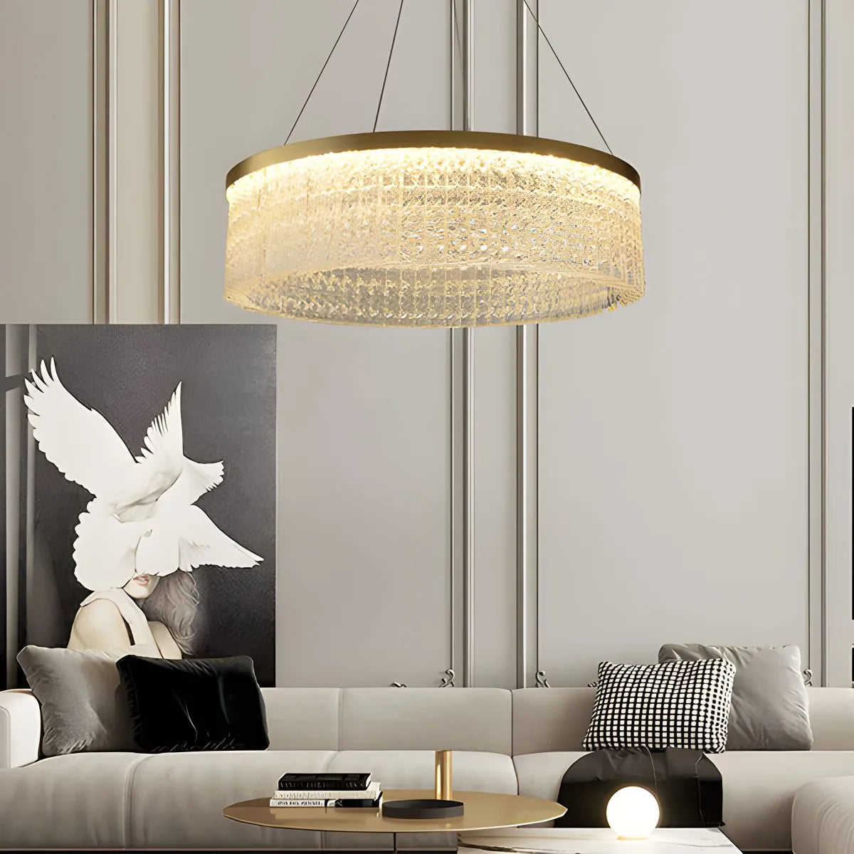flairel Round Halo Crystal Chandelier for Living Room