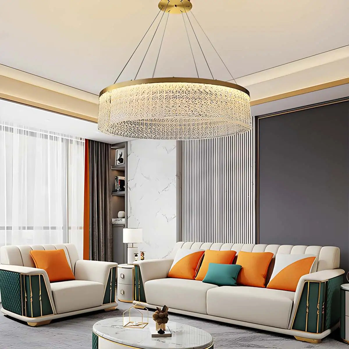 flairel Round Halo Crystal Chandelier for Living Room