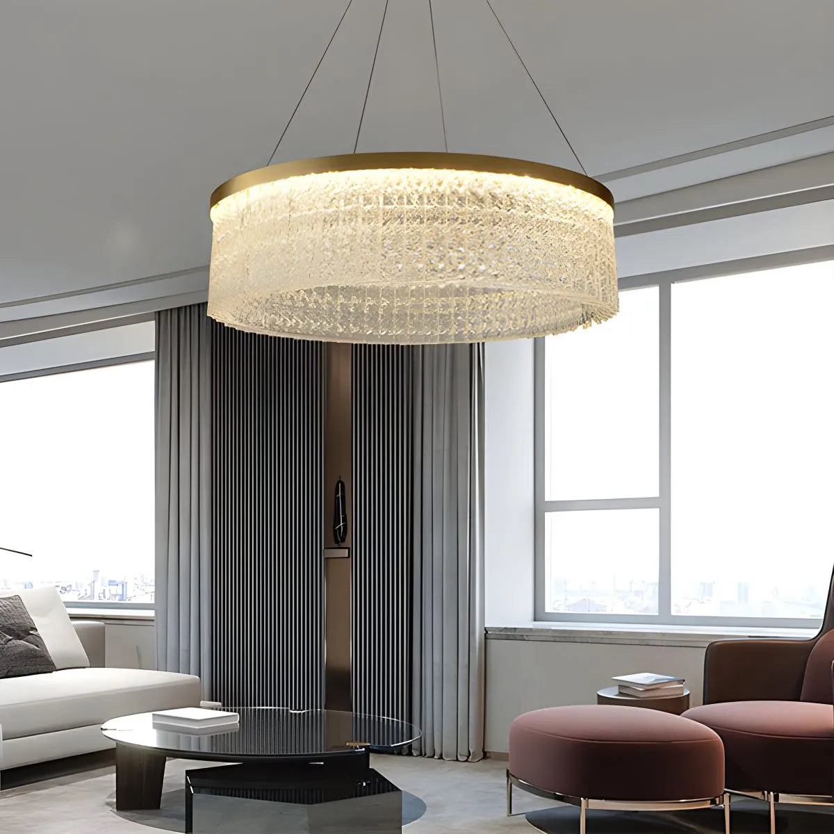 flairel Round Halo Crystal Chandelier for Living Room