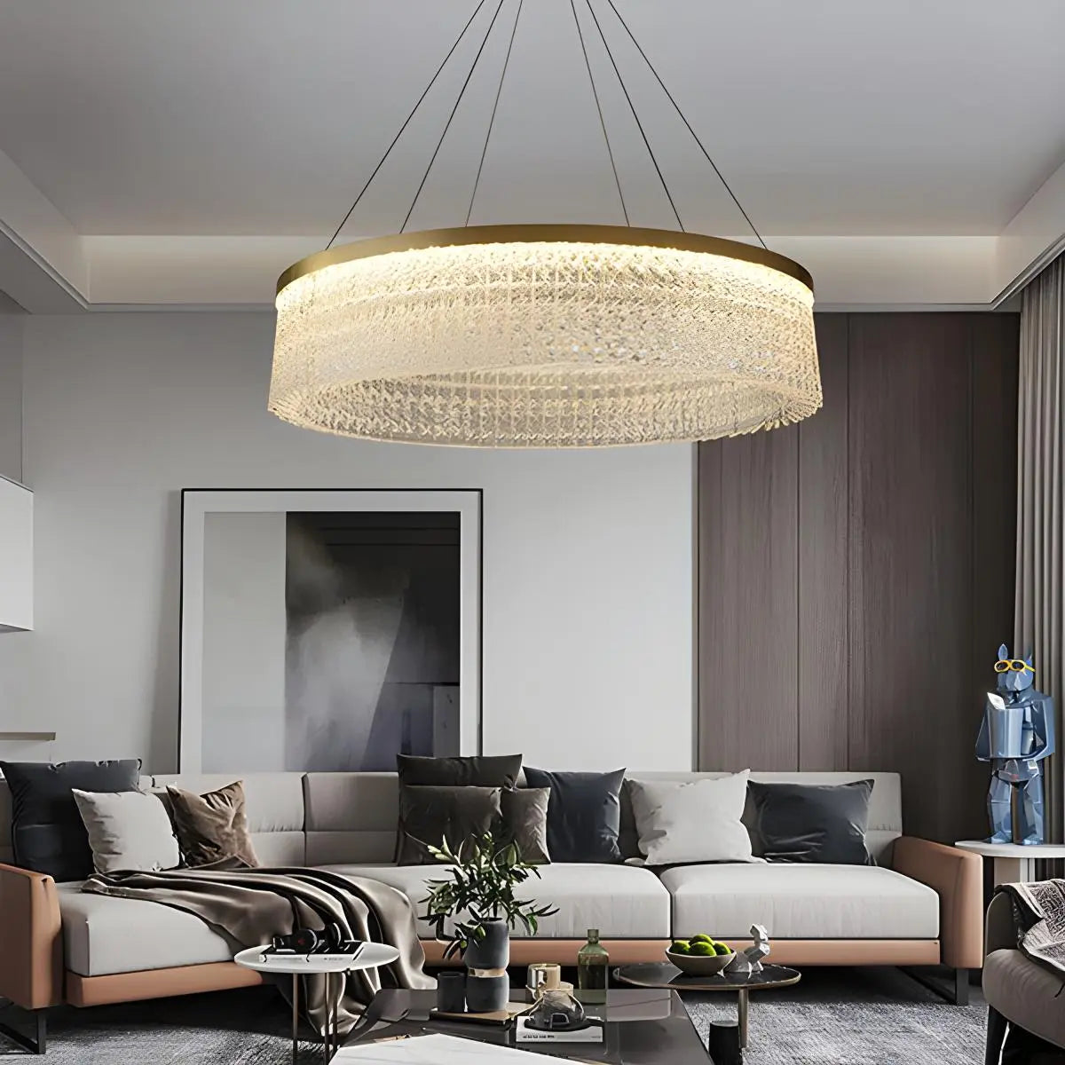 flairel Round Halo Crystal Chandelier for Living Room
