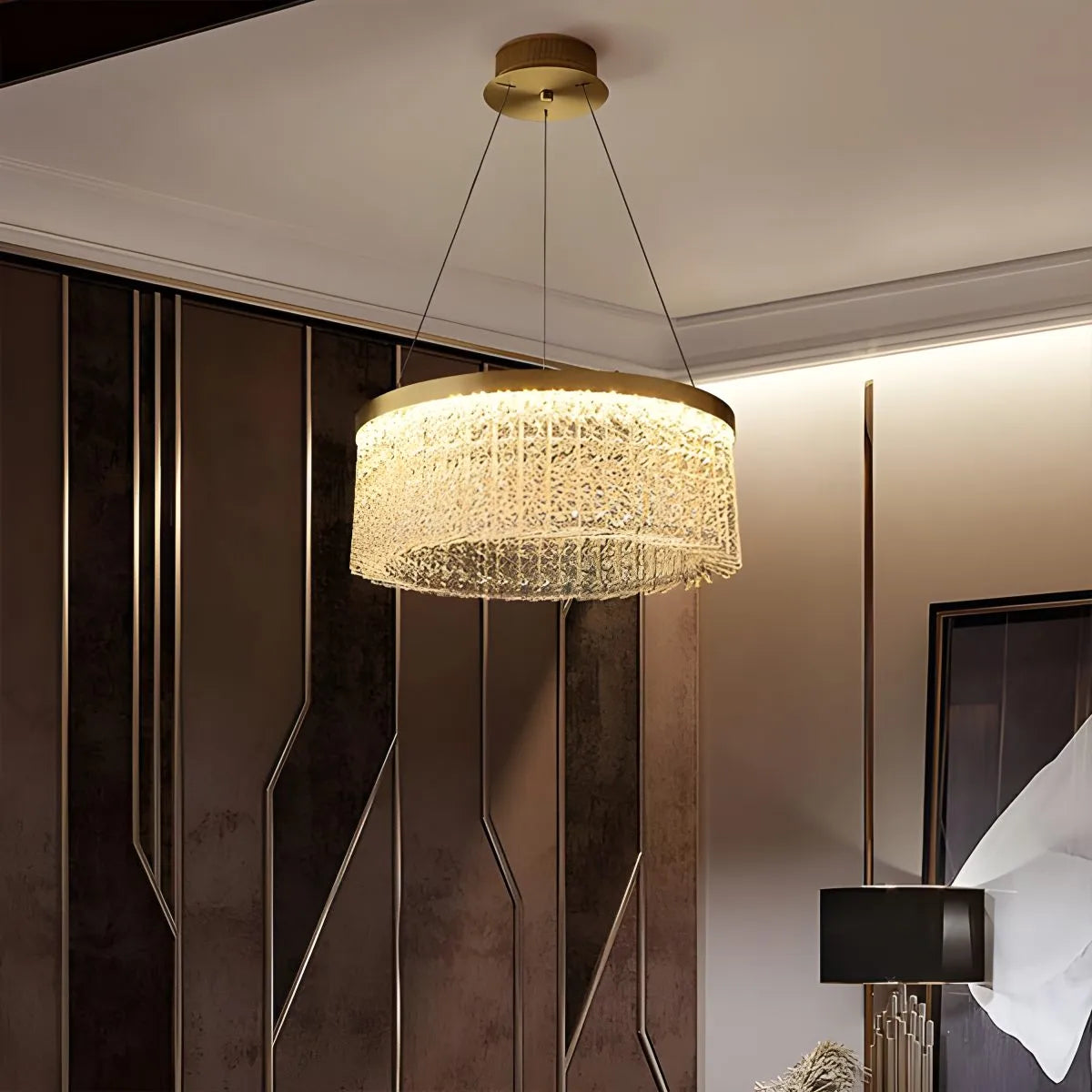 flairel Round Halo Crystal Chandelier for Living Room