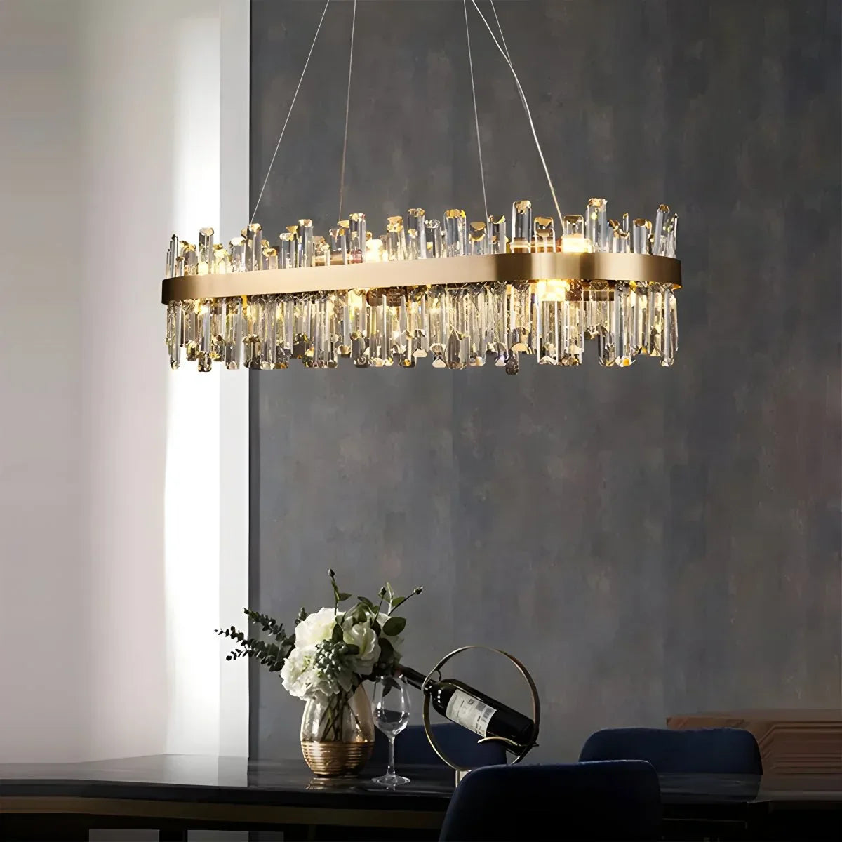 flairel Round Oval Crystal Chandelier