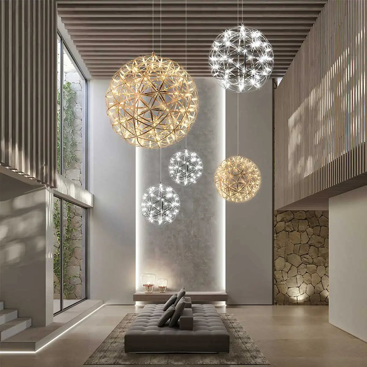 flairel Silver Fire Ball Pendant Light for Dining Room