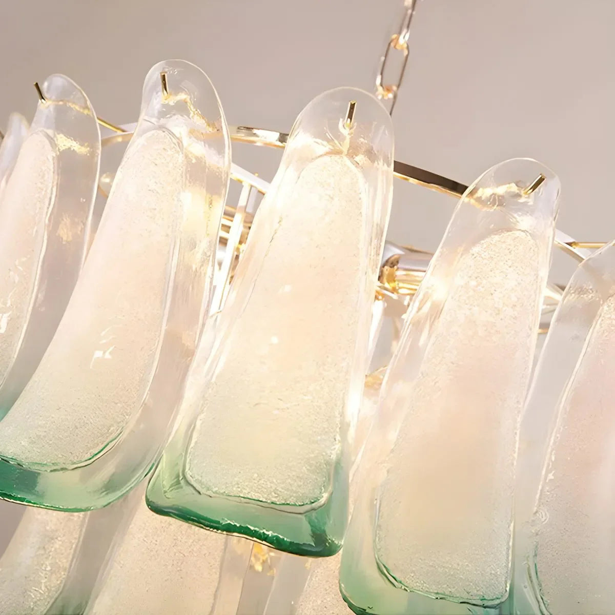 flairel Gold Tiered Green Glass Chandelier for High Ceiling