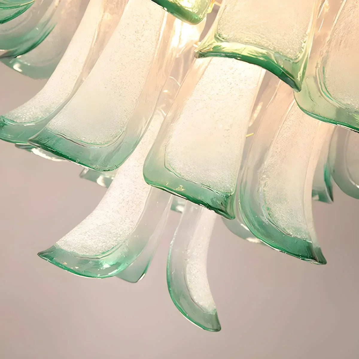 flairel Gold Tiered Green Glass Chandelier for High Ceiling