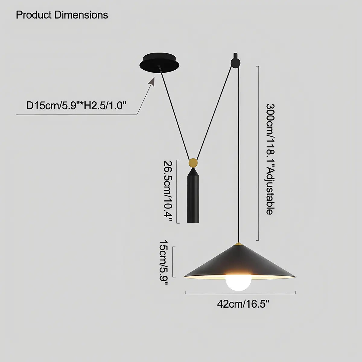 flairel Cone Counterweight Pulley Swag Pendant Lamp