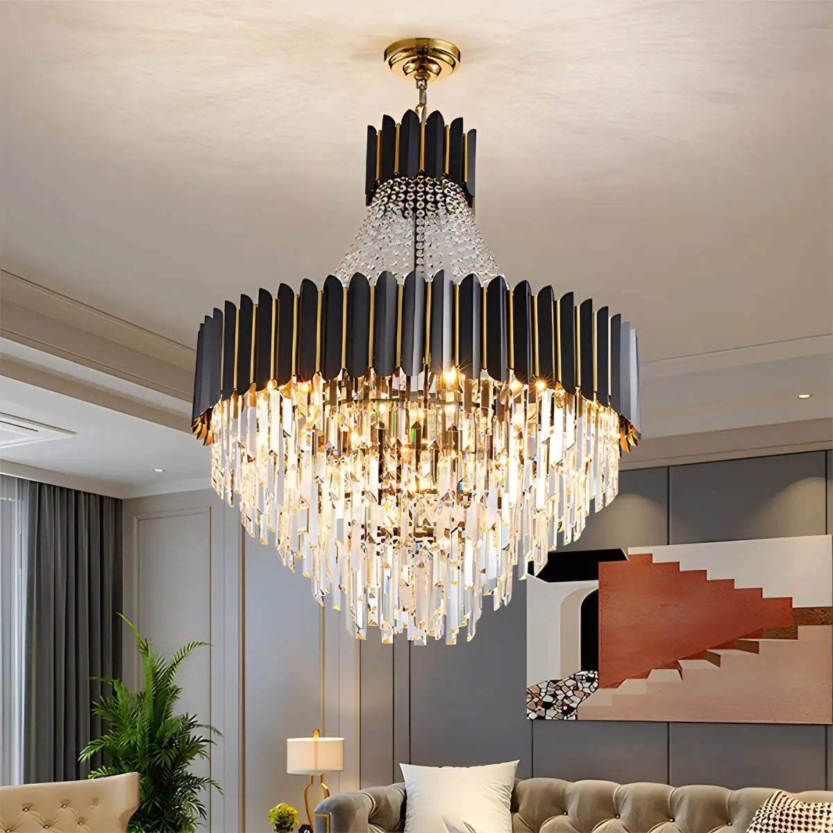 flairel Modern Black Gold Luxury Crystal Chandelier