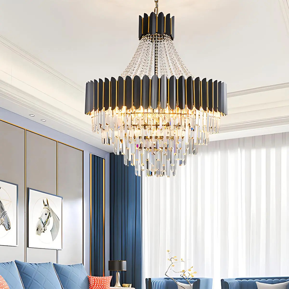 flairel Modern Black Gold Luxury Crystal Chandelier