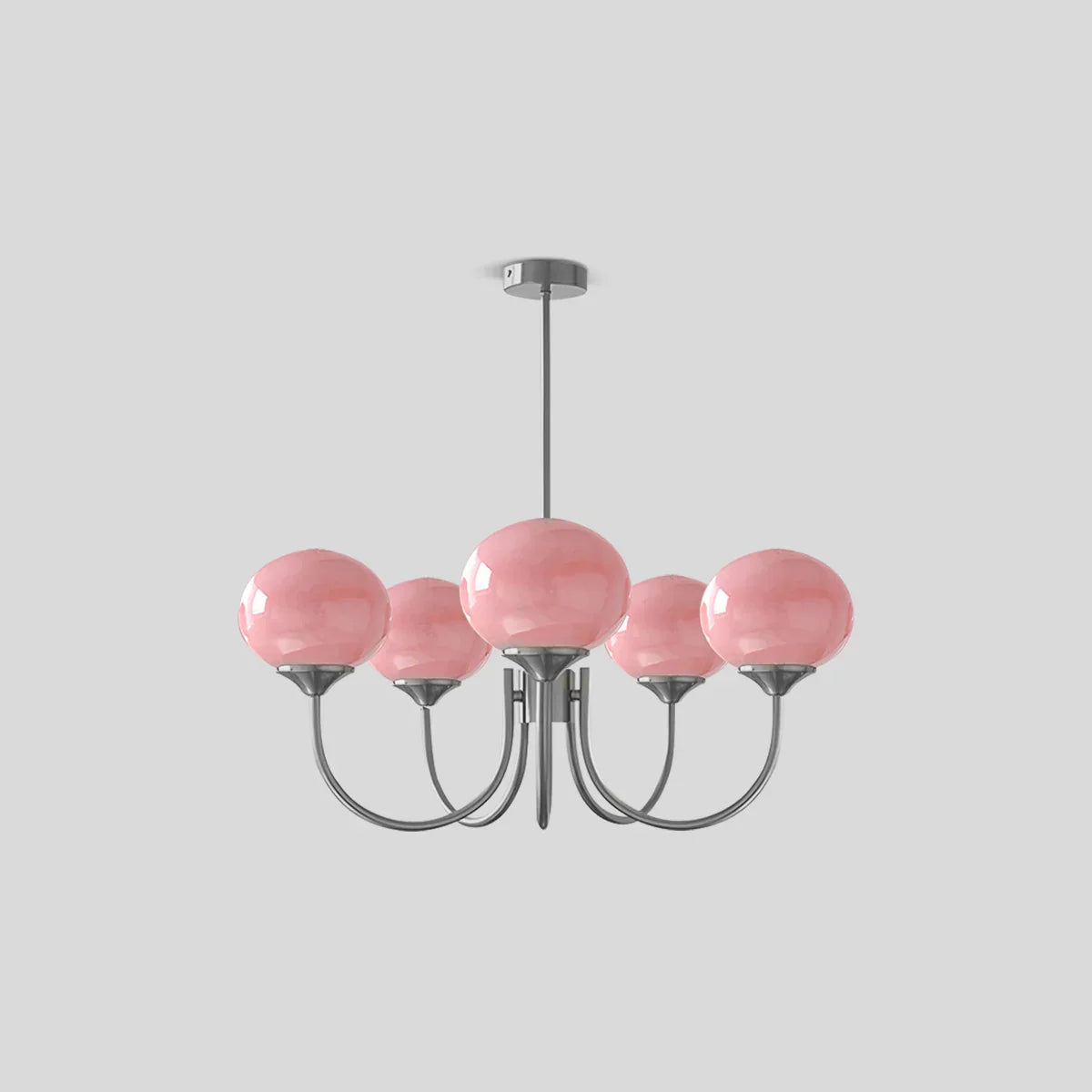 flairel Pink Glass Globe Arm Chandelier for Living Room
