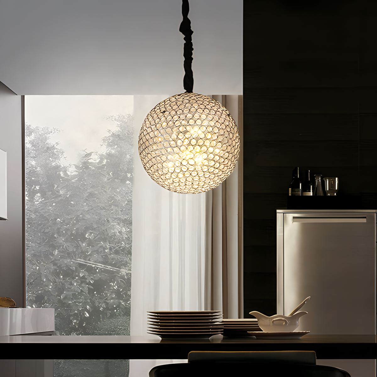 flairel Creative Crystal Ball Chandelier for Dining Room