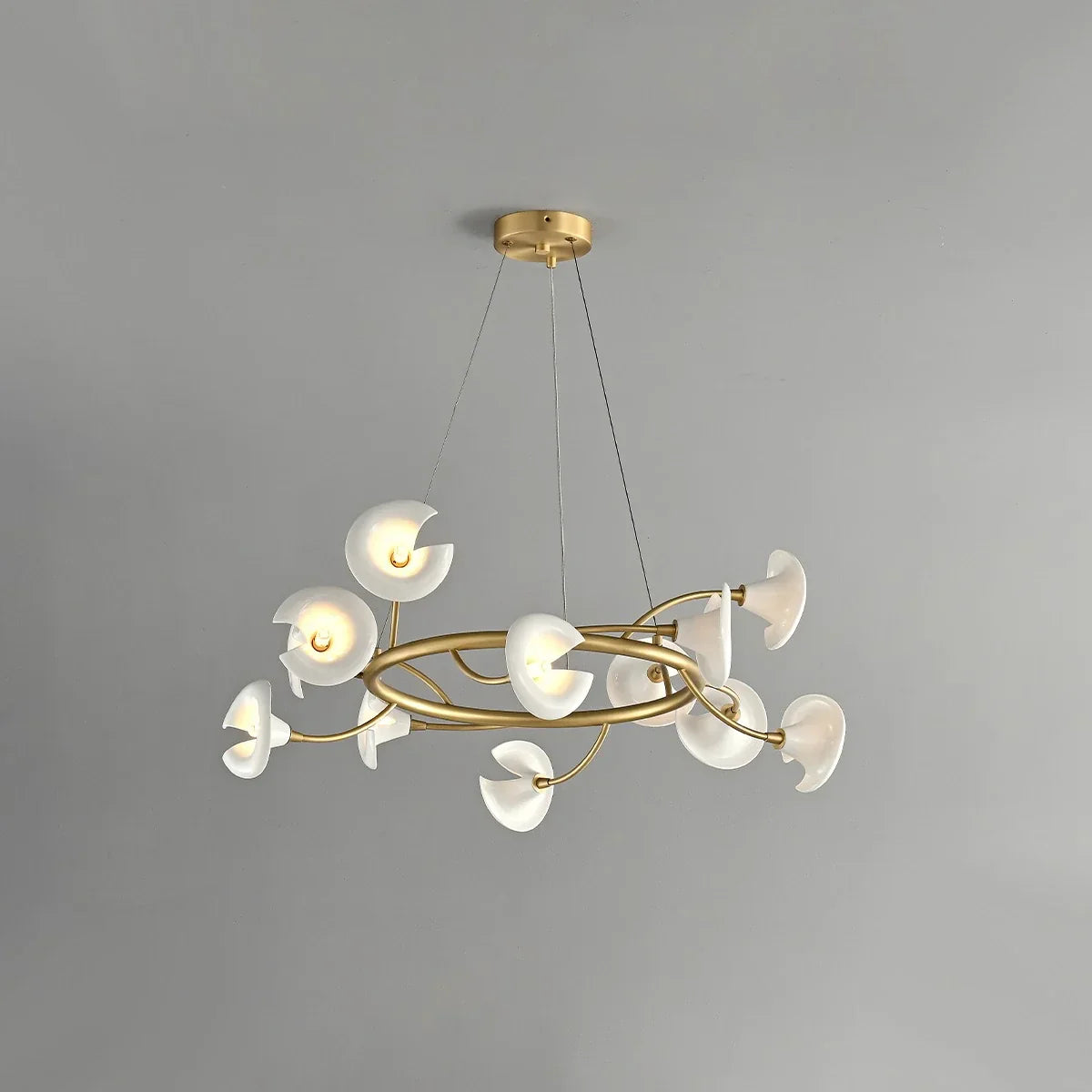 flairel French Luxury Copper Ceramic Flower Chandelier