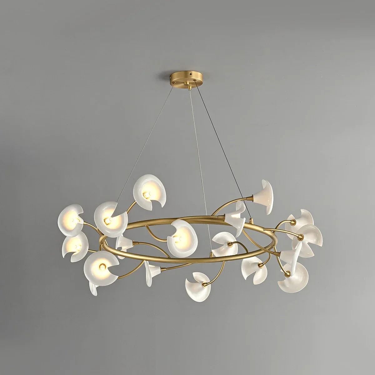 flairel French Luxury Copper Ceramic Flower Chandelier