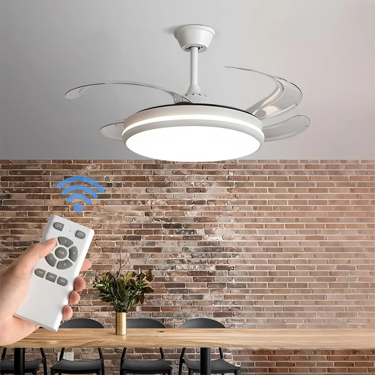 flairel Modern Remote Ceiling Fan Light with Clear Blades