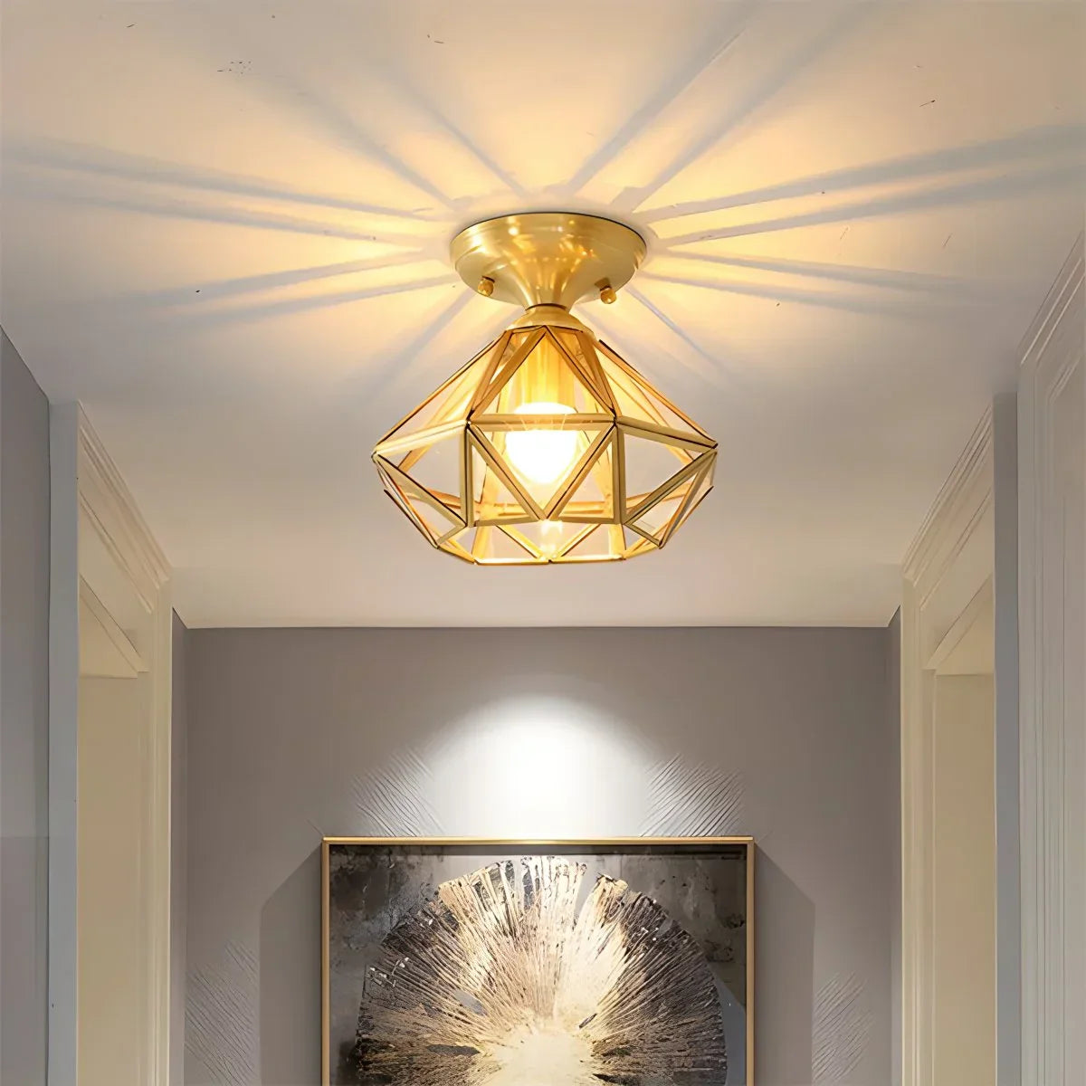 flairel European Style Copper Glass Ceiling Lamp-A