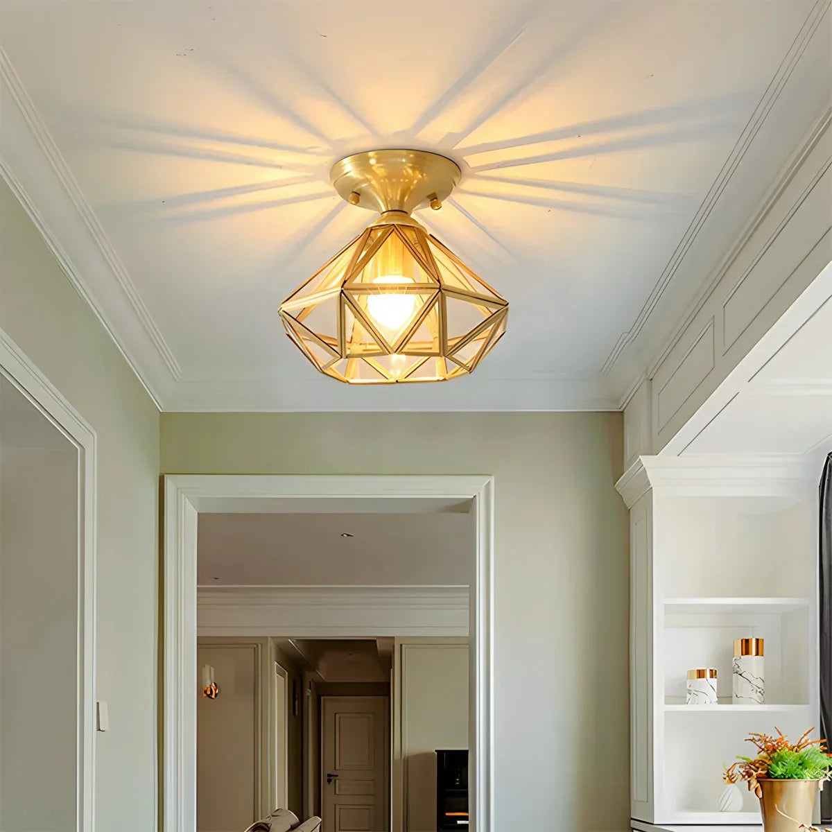 flairel European Style Copper Glass Ceiling Lamp-A