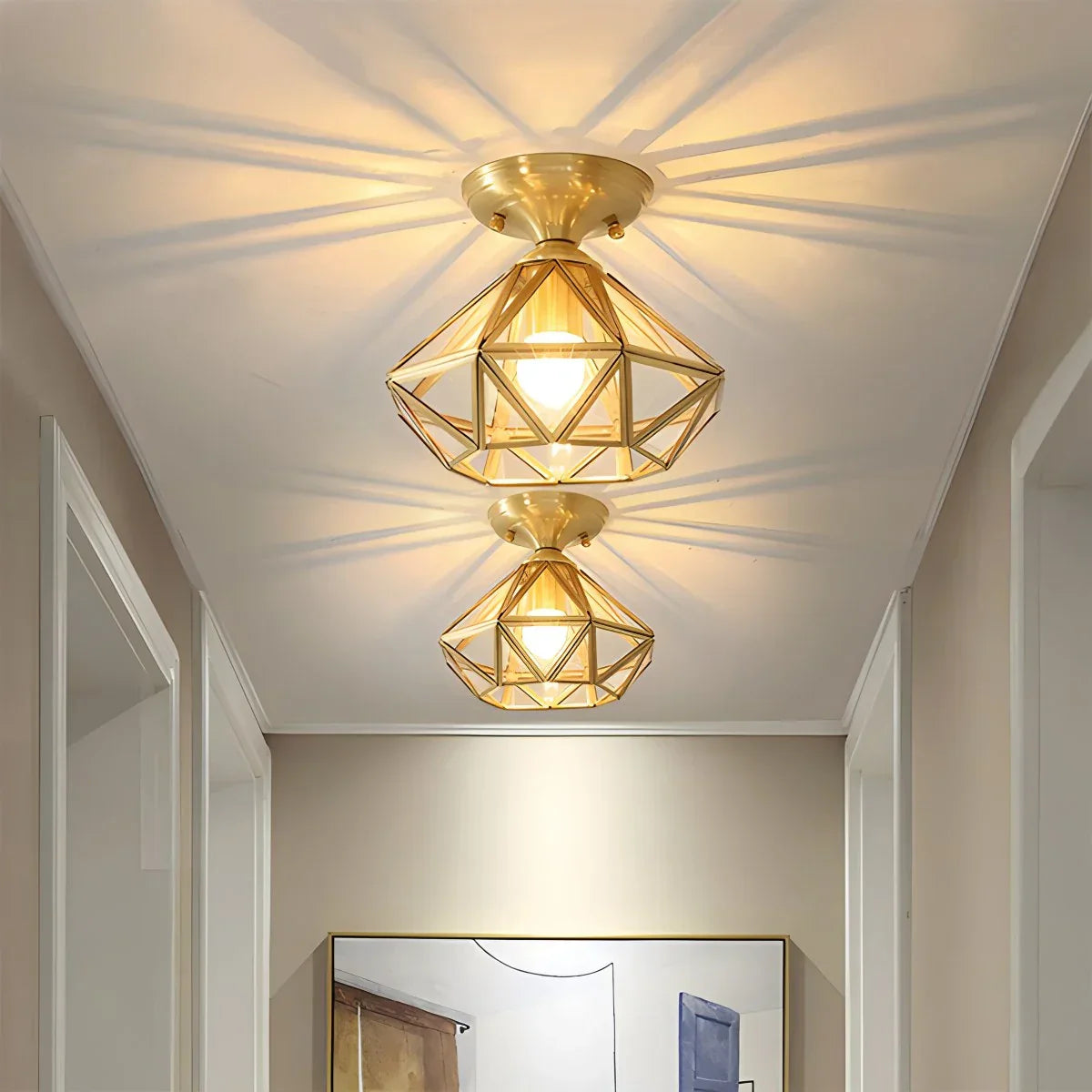 flairel European Style Copper Glass Ceiling Lamp-A