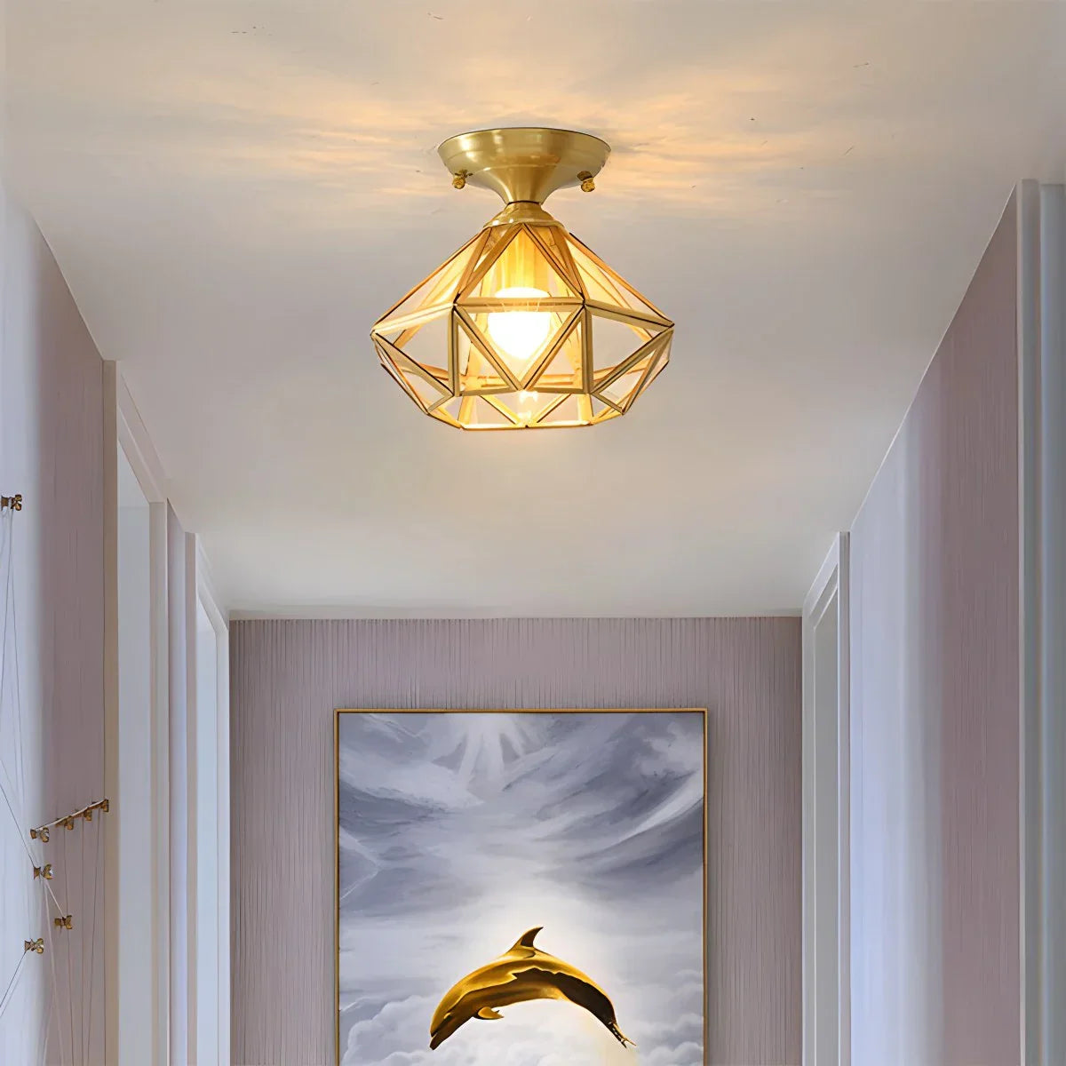 flairel European Style Copper Glass Ceiling Lamp-A