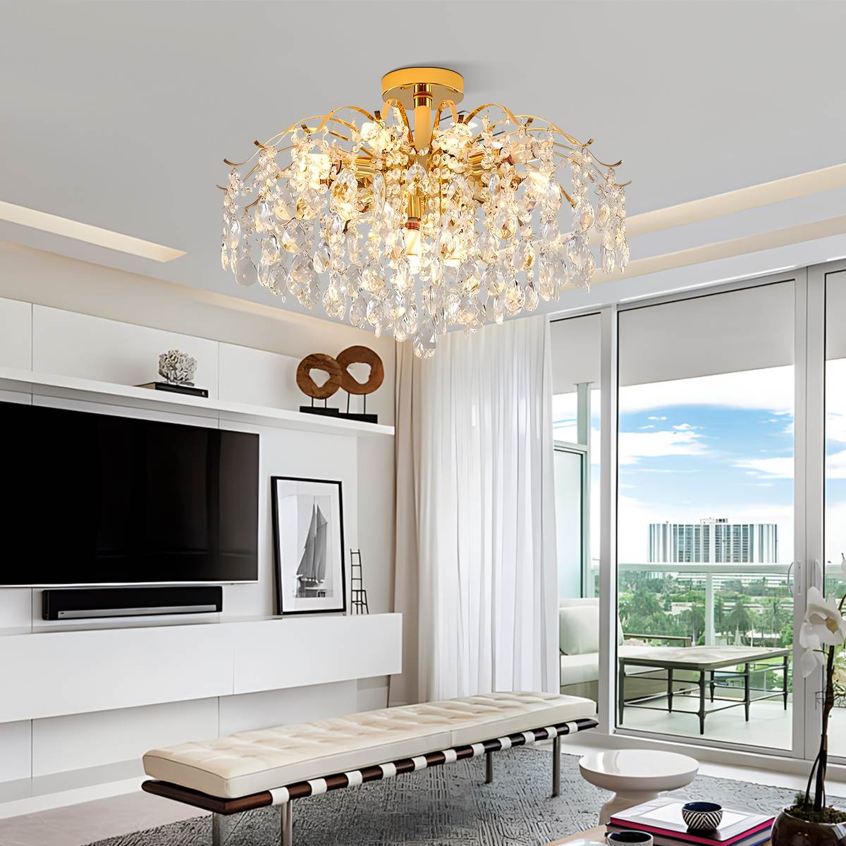 flairel French Vintage Crystal Ceiling Chandelier