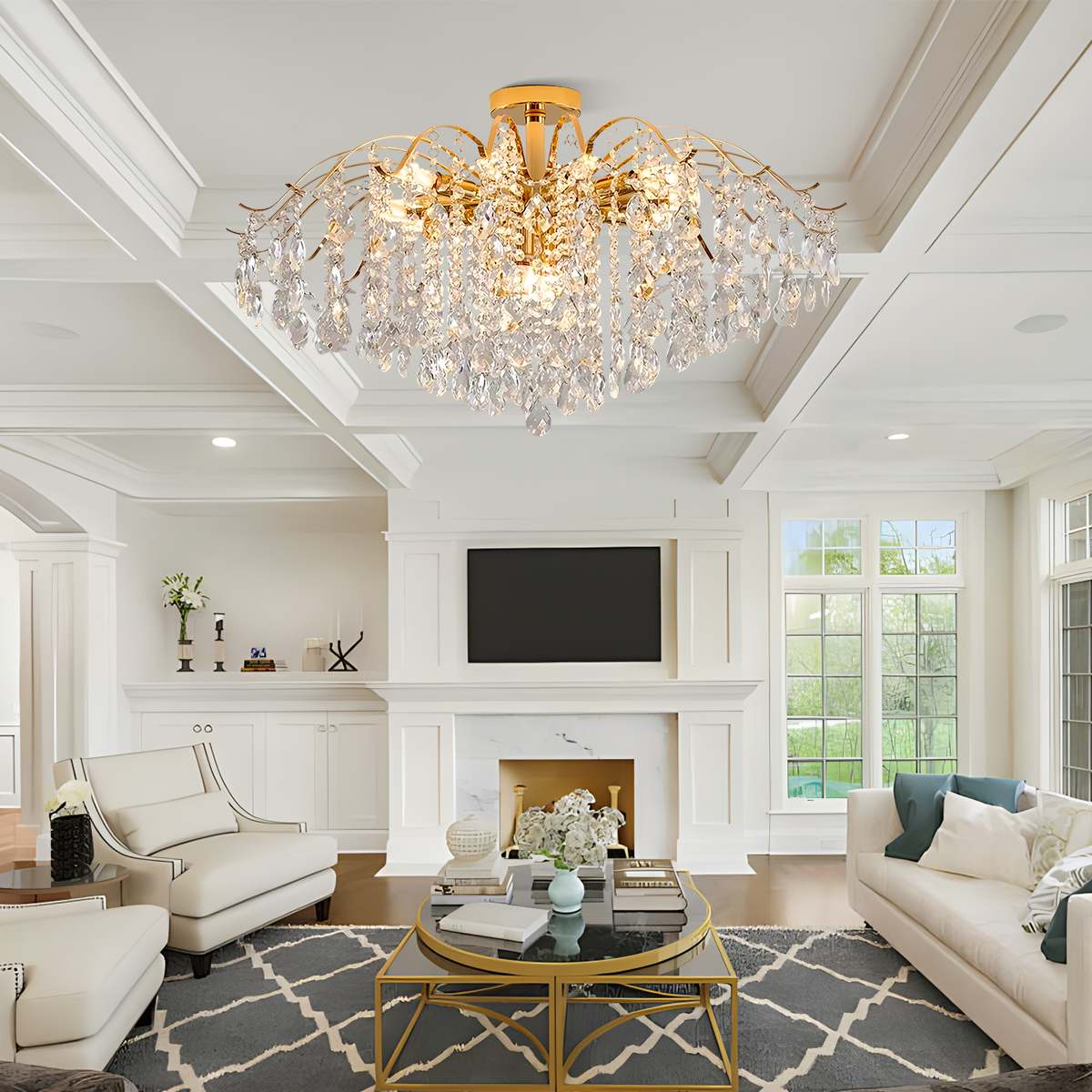 flairel French Vintage Crystal Ceiling Chandelier