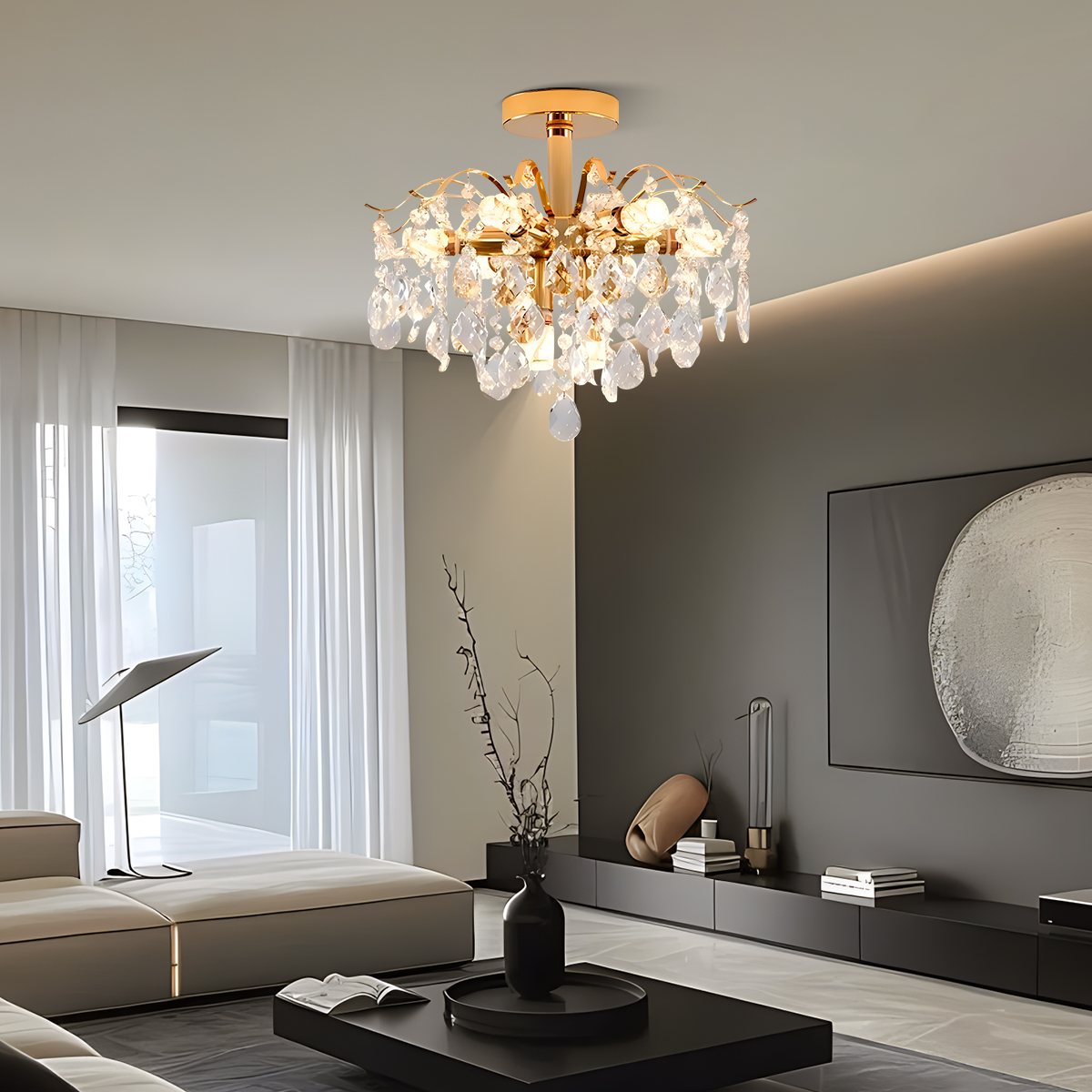 flairel French Vintage Crystal Ceiling Chandelier