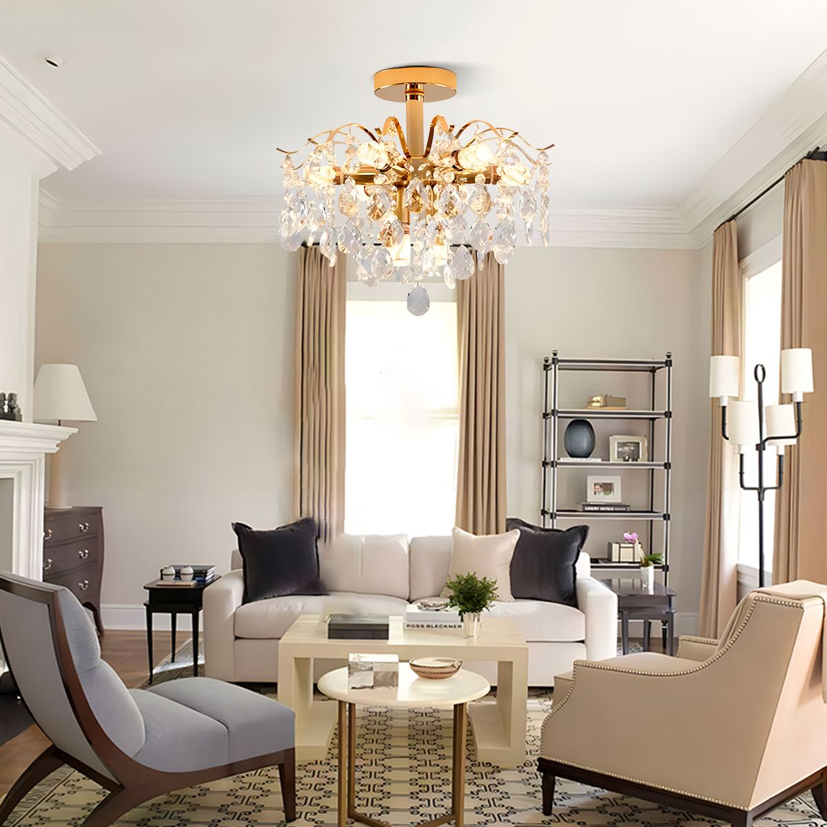 flairel French Vintage Crystal Ceiling Chandelier