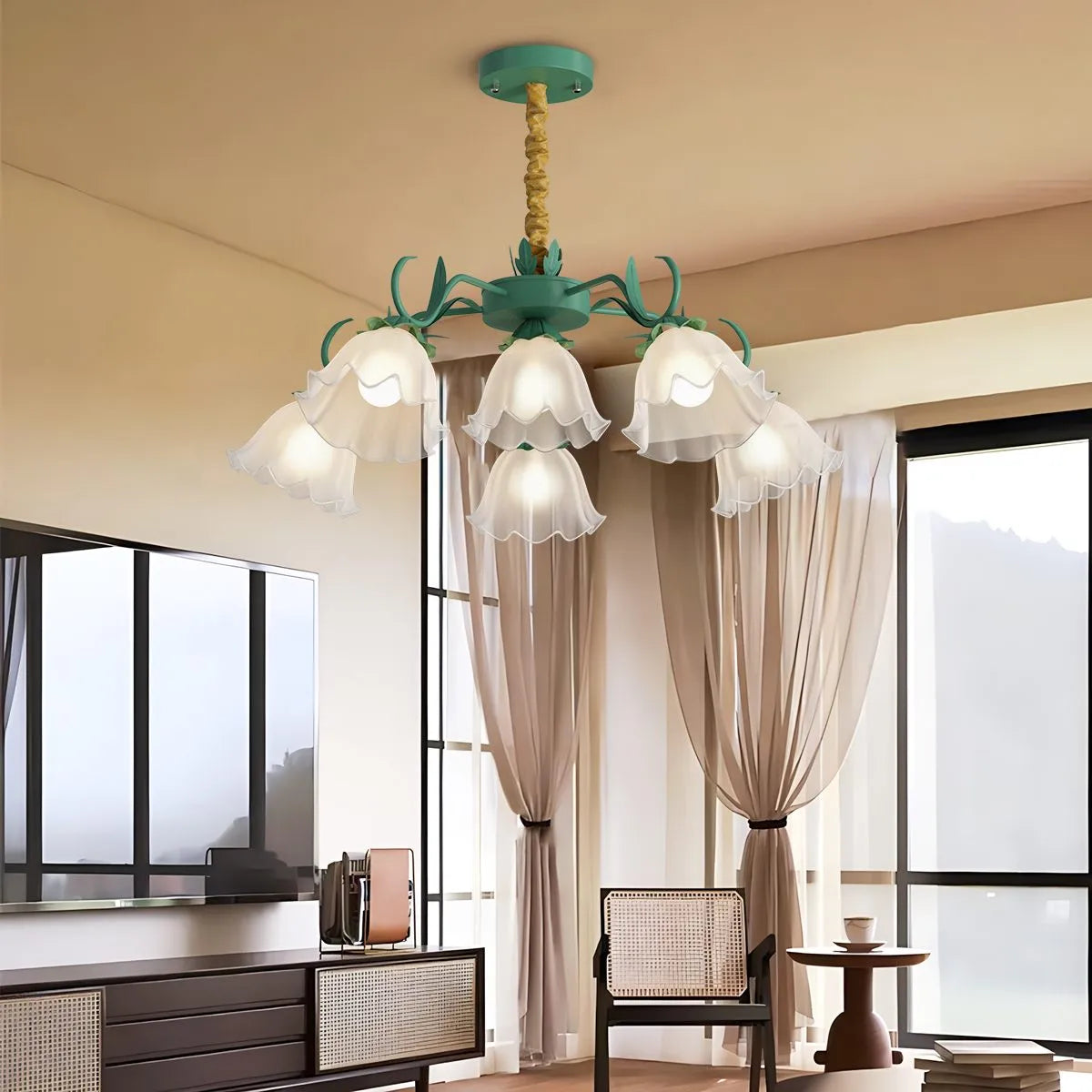 flairel American Retro Pastoral Style Flower Chandelier