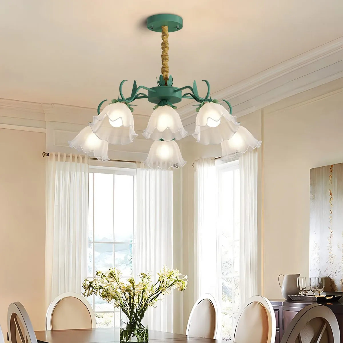 flairel American Retro Pastoral Style Flower Chandelier
