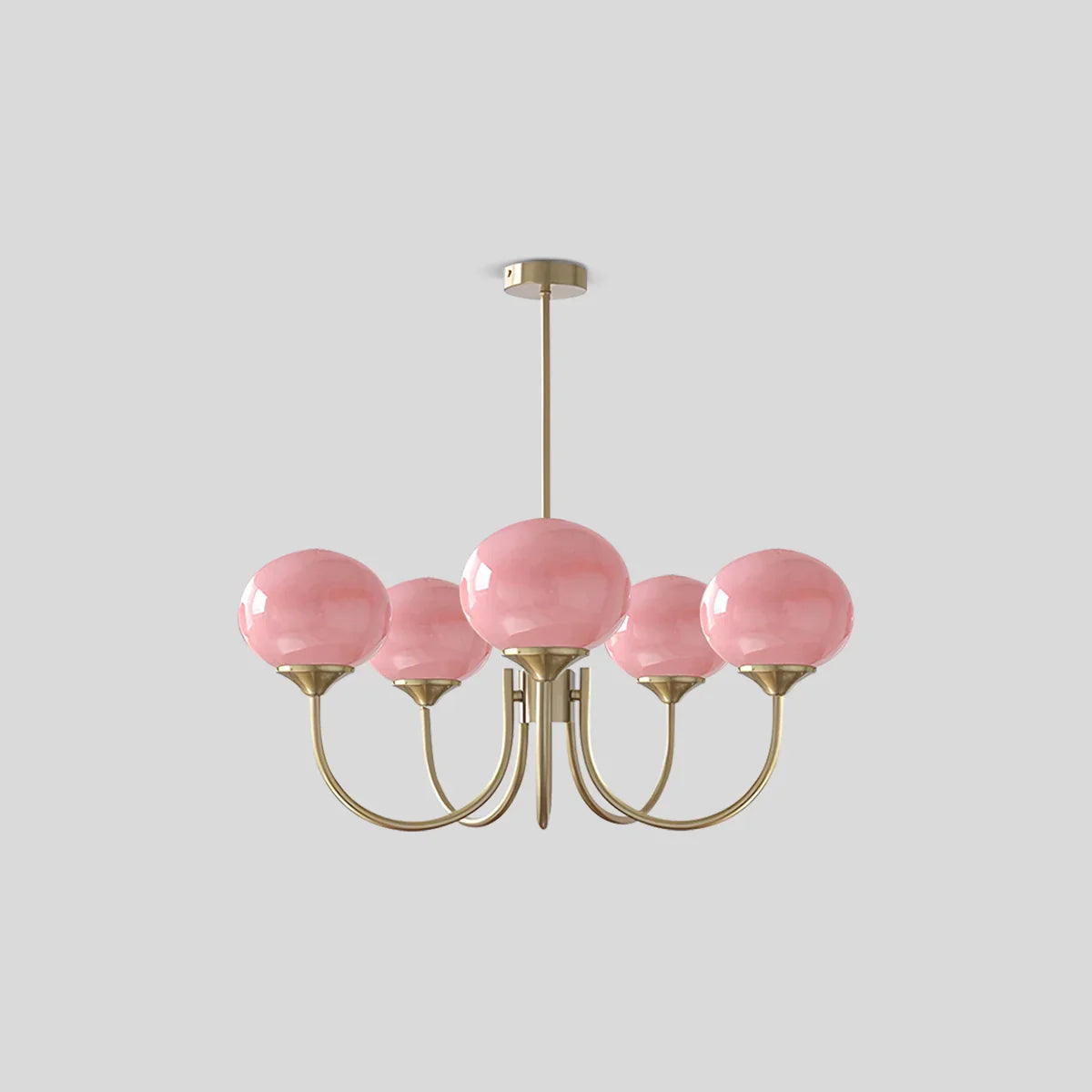 flairel Pink Glass Globe Arm Chandelier for Living Room