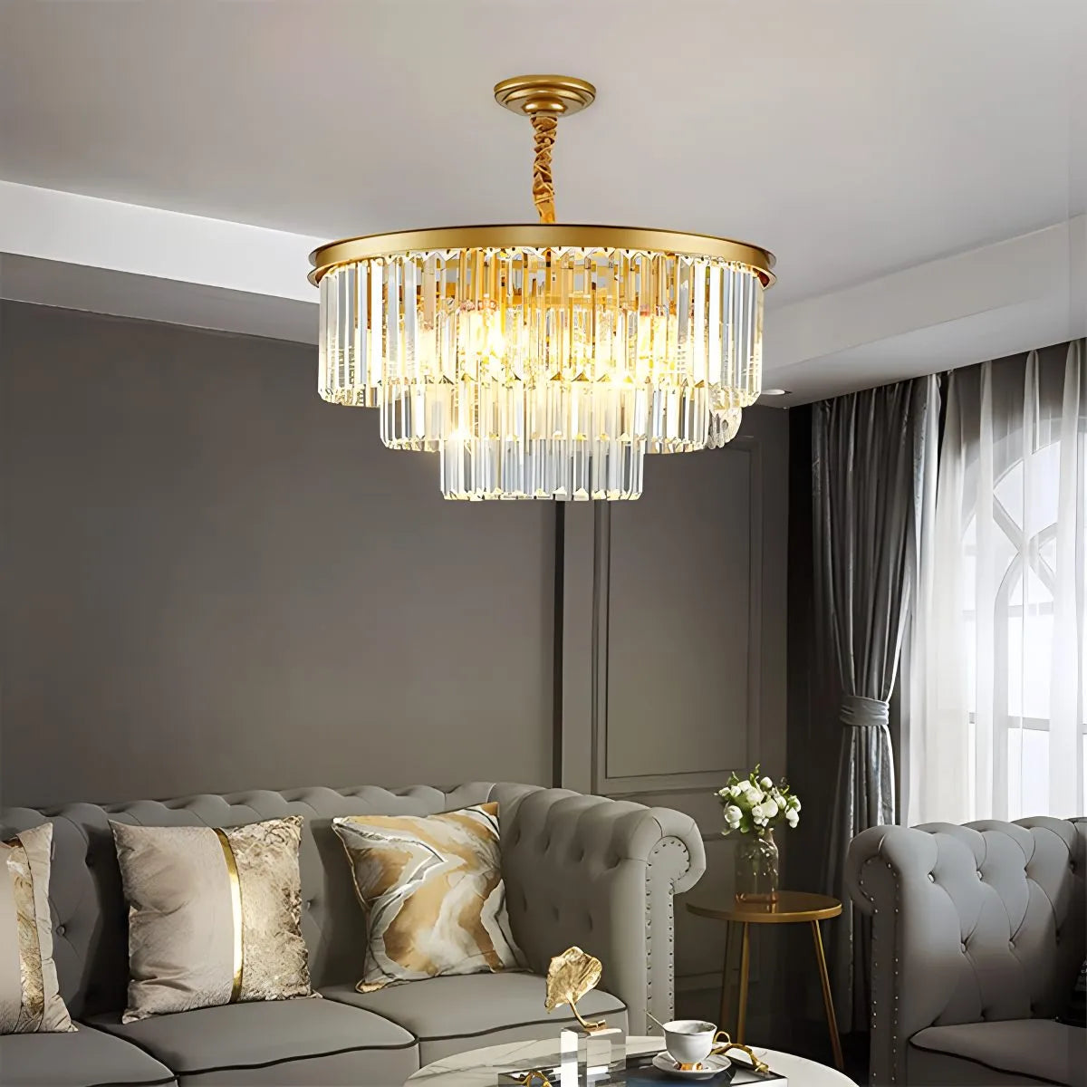 flairel Light Luxury Crystal Chandelier for Living Room