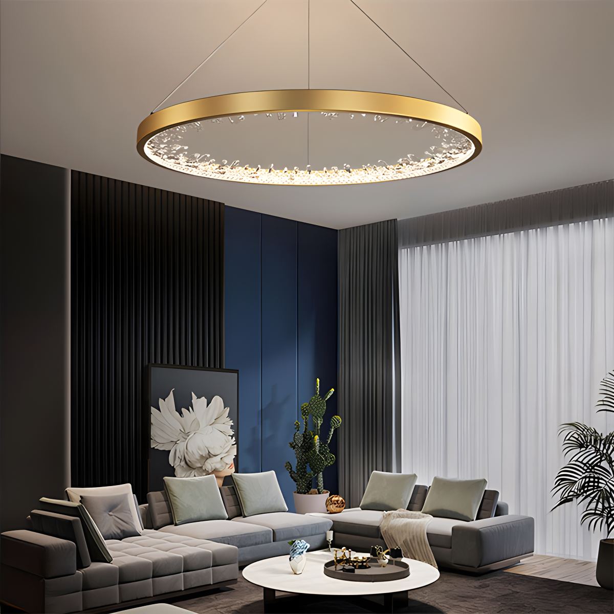 flairel Luxury Circle Crystal Chandelier for Living Room