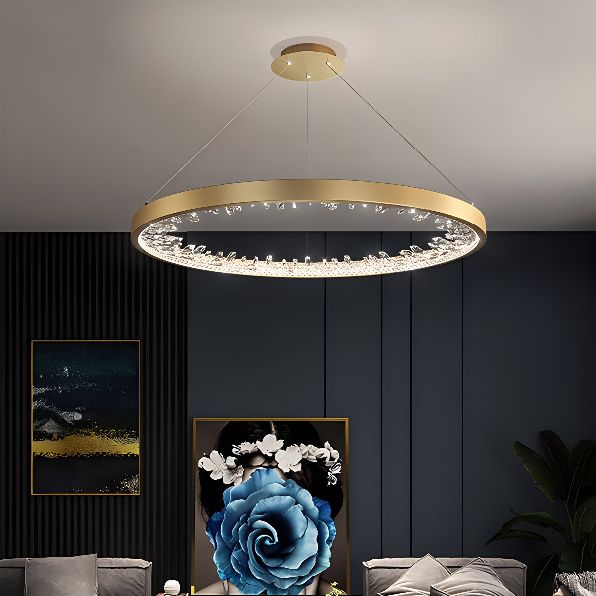 flairel Luxury Circle Crystal Chandelier for Living Room