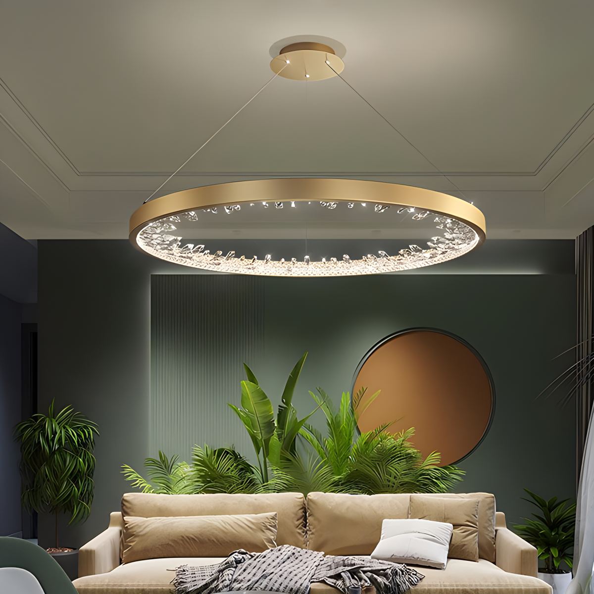 flairel Luxury Circle Crystal Chandelier for Living Room