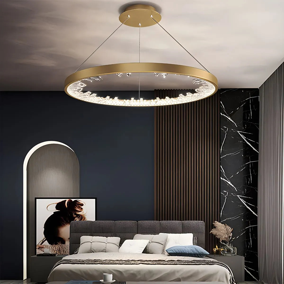 flairel Luxury Circle Crystal Chandelier for Living Room