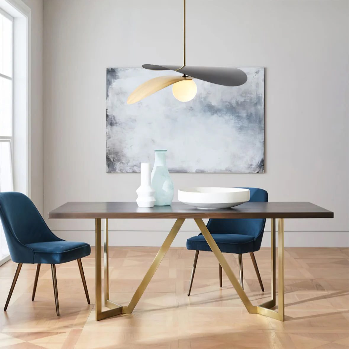 Modern Mid-Century Olivia Glass Chandelier Pendant Light | Adjustable Gold/Black