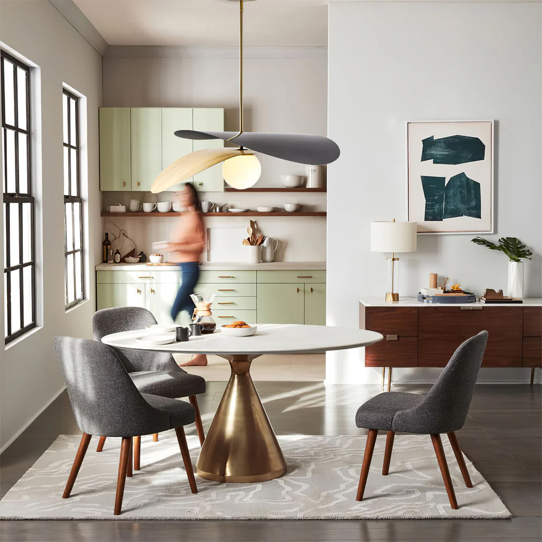 Modern Mid-Century Olivia Glass Chandelier Pendant Light | Adjustable Gold/Black